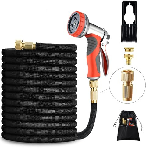 Hose Pipe,3X Expandable Garden Hose,30FT Hosepipe for Garden, Black Flexible Hose Pipe, Retractable Water Hoses, Expanding Hosepipe with Strongest Double Latex Core,with Metal Spray Gun