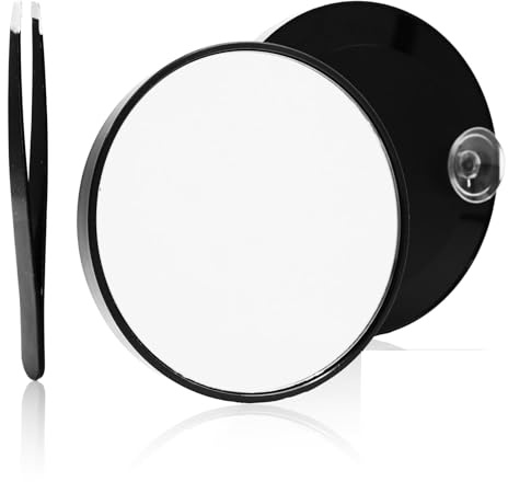 30X Magnifying Mirror, Small Magnifying Mirror with Suction Cup and Tweezers, Compact 3.5-Inch Shower Mirrors Set for Eyebrow Plucking and Makeup Touch-ups, Travel Magnifyings Mirrors
