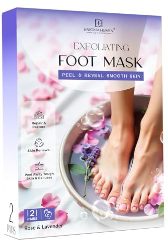Enigma Haven London® Lot de 2 paires de masques exfoliants à domicile pour pieds doux de bébé - Répare les talons fissurés, élimine la peau sèche - Rose et lavande - Cadeau pour homme et femme