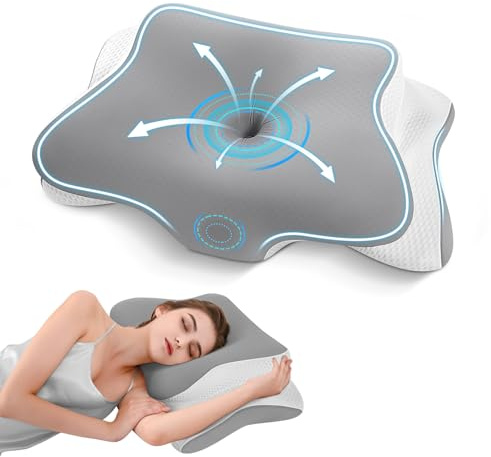APCE Almohada Cervicales y Cuello Viscoelástica, Almohada Cervical Ergonómico Ortopédica para Soporte de Cabeza/Cuello/Hombro, con Funda de Almohada de Seda Refrescante Lavable, 66x39x10/13cm, Gris