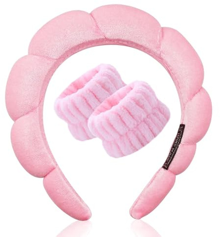 JOOTUEPO Diadema Spa, para Mujeres Diadema con Esponja, para Lavarse la Cara Nubes Suave Tejido de Rizo Diademas para Lavarse la Cara/Spa/Maquillarse/Bañarse(2 Muñequeras)