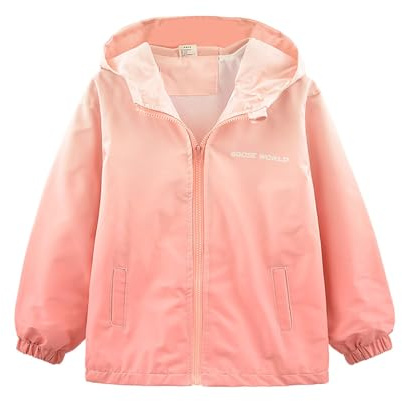 2026 Chaqueta cortavientos ligera al aire libre impermeable con para niños pequeños adolescentes niños, Rosa., 11-12 años