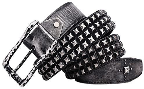 OBASDFD Punk rock nitbälte, antik metall dubbat läderrem med stiftspänne, för kvinnor män jeans byxor gotiska klädtillbehör, Svart, 105/midja:34-36