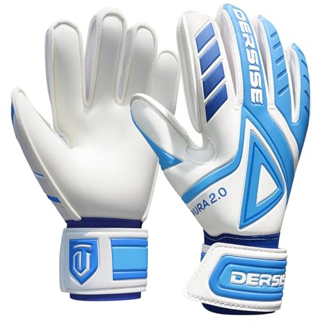 DERSISE Goalkeeper Gloves for Kids and Adults, Goalkeeper Gloves with 4mm Latex Non-Slip Grip, Finger Protection, for All Weather (Blue, 9)