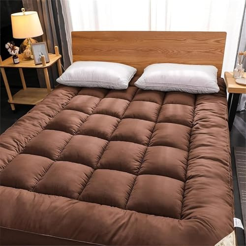 Japansk futonmadrass, förtjockad matta, rullbar hopfällbar sovdyna, mysig futon, sängkläder, brun, 180 x 200 cm, perfekt för golvsömn och gästrum