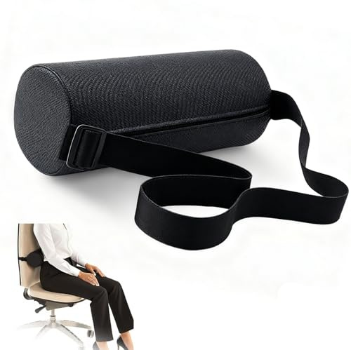Cuscino Lombare con Cinghia Elastica Rimovibile & Fodera Lavabile, Cuscino Memory Foam Supporto Lombare Sedia Ufficio Inferiore 28x12cm, Rotolo Protezione Ergonomico per Auto, Casa, Viaggio (Nero)