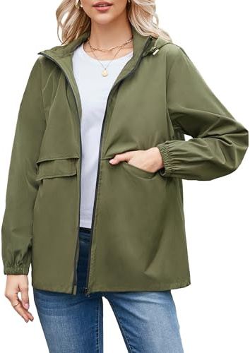 Kikibell Packable Raincoat for Women Waterproof Lightweight Rain Jackets Hooded Cycling Windbreaker Packable Raincoats