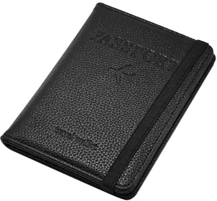 SLIVERBA Funda para pasaporte, funda para pasaporte con bloqueo RFID, soporte para pasaporte para mujeres y hombres, cartera de viaje, organizador para tarjetas de crédito, documentos de identidad y