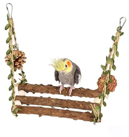 Bird Perch Swing, Parrot Perch Stand Natural Wood Stand with Pinecones Parrot Cage Toys for Parakeet Cockatoo Budgie Lovebirds Cockatiel Small Animal