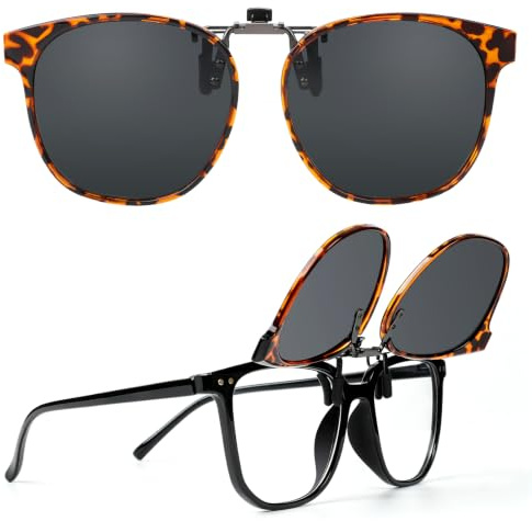 Kiiwah Clip Lunettes de Soleil Homme, Lunettes à Imprimé Léopard Tendance Surlunettes de Soleil Damen Clips Solaire pour Lunettes de Vue Verre Solaire Clipsable pour la Conduite,le Vélo