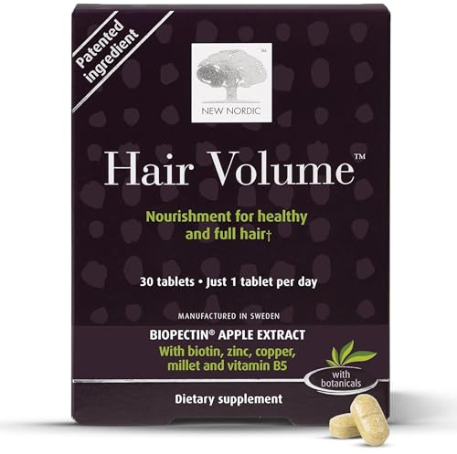New Nordic Hair Volume Tablets, 3000 mcg Biotin & Biopectin Apple Extract, Hair Vitamins to Support Natural Hair Growth, 30 Count (Pack of 1)