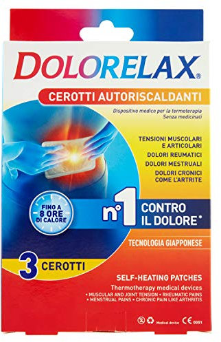 Dolorelax, Cerotto Auto Riscaldante Effetto Caldo per la Termoterapia, Distensione Muscolare, Dolori Muscolari, Articolari, Reumatici, Durata fino ad 8 Ore, 1 Astuccio da 3 Cerotti - 117 gr