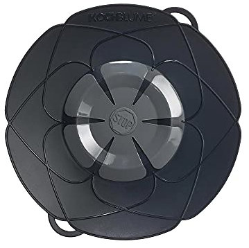 Kochblume das Origial Silicone Boil Over Protector for Pots and Pans, Microwave Lid, Splash Guard and Steamer Attachment (Anthracite, M, Pot Size 14-20 cm)