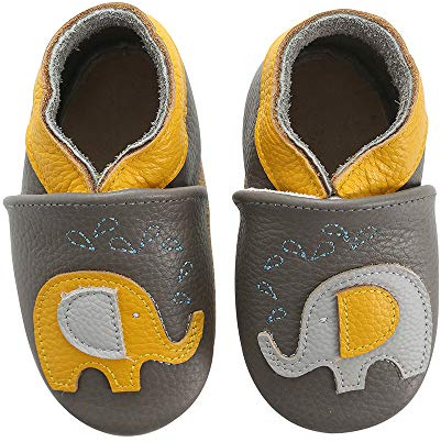 koshine Zapatos para gatear de cuero suave para bebé, zapatos para aprender a andar, zapatillas de 0-3 años (gris, 18), elefante, 24/25 EU