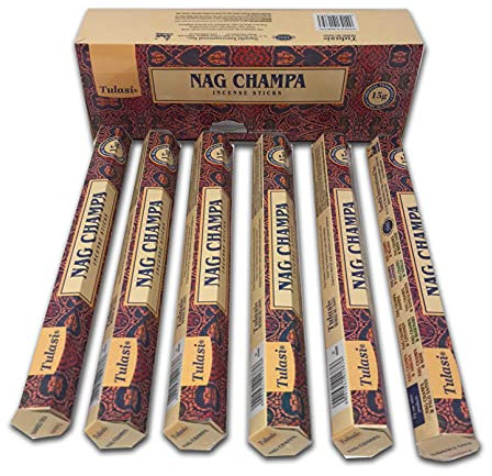 Nag Champa Incienso Aromático Natural - Aromaterapia, Barras de Incienso, 6 Paquetes de 20 Unidades, Gran Duración