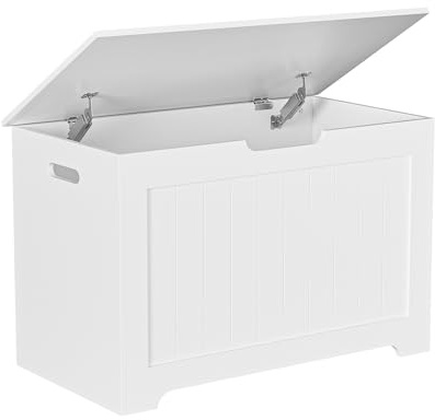Epetlover Toy Box Storage Chest for Girls Boys, Wooden Trunk Bench w/Flip-top Lid & Safety Hinge, Kids Play Room Nursery Organizer, Bedroom Storage w/ 100L Storage Area (White)