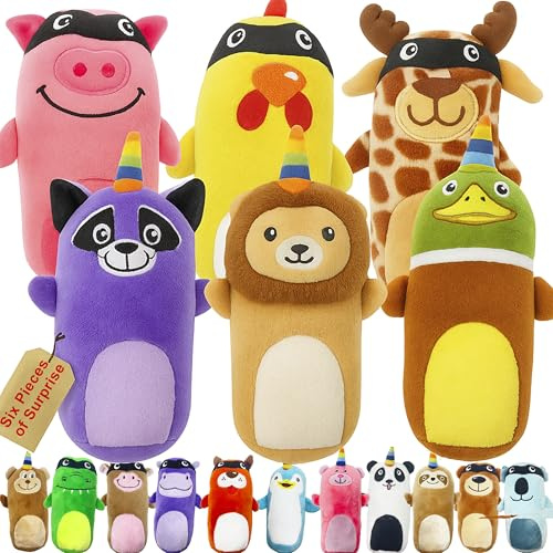 Jalousie 5 Pack Tough Plush Animal Dog Toys Assortment Value Bundle Dog Squeaky Toys Assortment Puppy Pet Mutt Dogs Toy Squeak Toy for Snall Medium Large Breeds (6 Pack Surprise Mix)