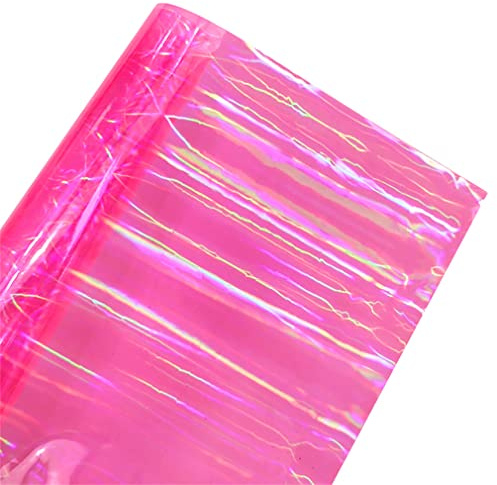XHT Iridescent Pink PVC Film 11.8x53 Holographic Laser Rainbow Waterproof Clear Vinyl Material for Sewing and Embroidery Projects