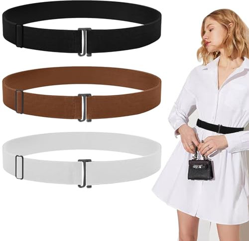 Furuising 3 Stück Stretchgürtel Damen, Verstellbarer Elastischer Taillengürtel mit Flacher Schnalle für Jeans, Kleid - Unsichtbar für Frauen und Herren