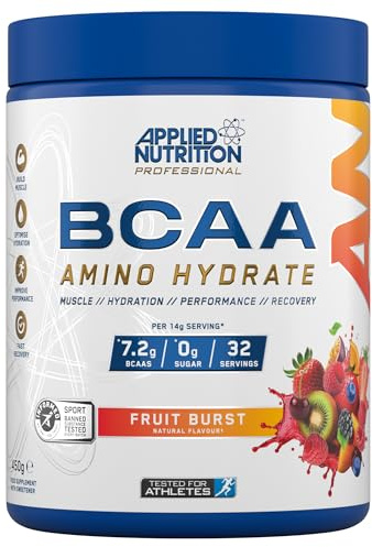 Applied Nutrition BCAA Powder - Branched Chain Amino Acids BCAAs Supplement, Amino Hydrate Intra Workout & Recovery Energy Drink (450g - 32 Servings) (Fruit Burst)