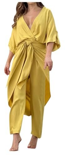 Traje de lino de dos piezas para mujer, traje informal de verano, elegante, largo, blusa de manga larga con bolsillos y pantalones de lino, largo ligero, traje de pantalón de dos piezas, juego de lino