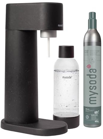 Mysoda Woody – Machine à eau pétillante en composite de bois, avec bouteille PET Quick-Lock sans BPA et cylindre CO2 – Noir