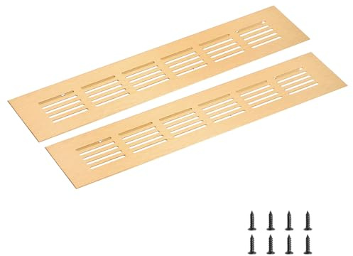 sourcing map Rectangle Ventilation Grille 250x50mm/10x2 Gold Tone | Aluminum Alloy Mesh,Air Vent Cover,Louvered Ventilation Cover,with Mounting Screws for Cabinet Shoe Closet