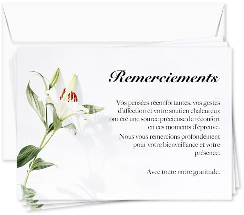 UTTSCHEID Lot de 50 - Cartes Remerciement - Deuil – Condoléances - Décès Obsèques - Cartes avec Enveloppes – Format A6 (10,5 x 14,8 cm) - Fleur de lys