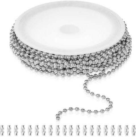ElevateTech 16.4 Feet Ball Beaded Chain, Necklace Link Chain Roll with 20 Matching Connectors Dog Tag Chain Metal Pull Chain for Jewelry Making Necklace Bracelets Keychain Supplies DIY Craft, 2 mm