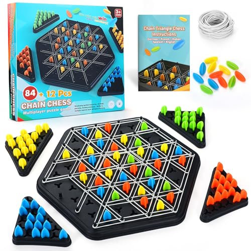 Ketten Dreieck Schachspiel mit Gummibänder, Puzzle Checkers Spiel, Tabletop Brettspiele für Erwachsene und Kinder, Interaktives Steckspiel für Familienfeiern und Reisen