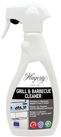 Hagerty Nettoyant pour gril et barbecue 500 ml | Dégraissant et nettoyant pour BBQ | Élimination rapide des résidus brûlés sur surfaces en acier, acier inoxydable, fonte et émail | Biodégradable