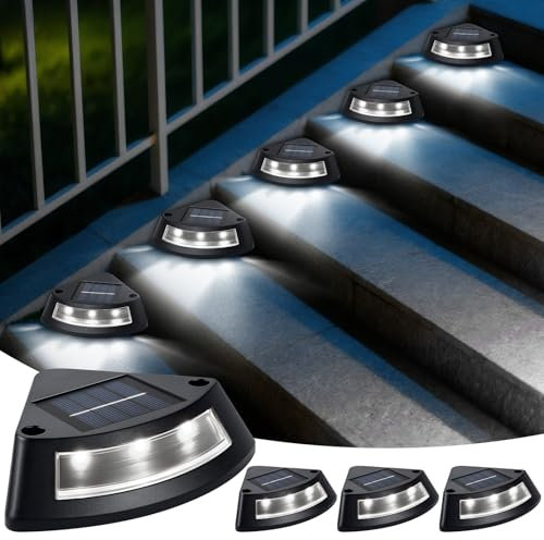 Luci Solari da Giardino Esterno Bianca Freddo, Qoosea 4 Pezzi IP65 Impermeabili Luce Solare Faretto Segnapasso, LED Esterne Lampade Solari per Scale Sentieri Vialetto Marciapiede Passaggi Natale Decor