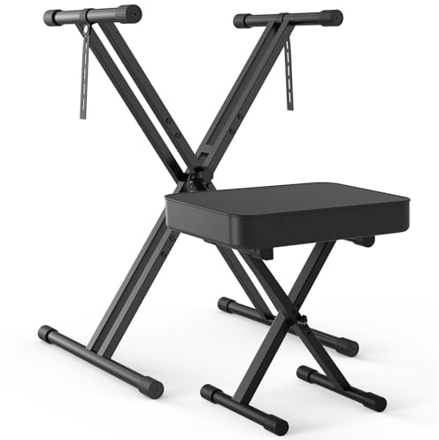 GLEAM Keyboard Stand and Bench Set, Double X Style Digital Piano Stand Height from 19 to 38, Heavy Density Foam Padded Stool from 14 to 18 Black