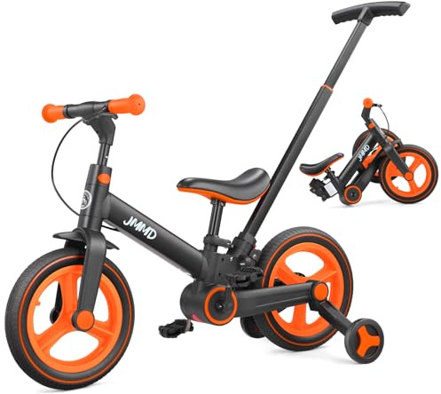 JMMD 6 in 1 Toddler Bike with Push Handle for Kids 18-60 Months, 12 Foldable Balance Bike with Training Wheels, Pedals, Brakes, Kickstand, Push Tricycle Toddler Gift & Toys for Boy & Girl