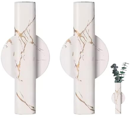 Tubo adhesivo para flores de pared, soporte floral de metal para colgar, jarrón adhesivo minimalista montado en la pared para exhibición de flores (blanco con dorado, grande)