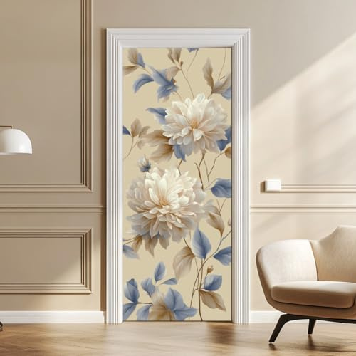 arricraft 2 adesivi per porta 31,5 X78,7 3D, moderni, neutri, bianchi, fiori, per porte, in PVC, per camera da letto, soggiorno, decorazione per la casa