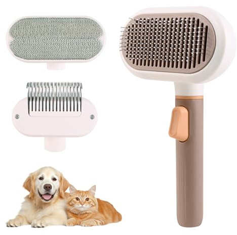 Razobws Cepillo Auto-Limpiante 3-en-1 Perro Gato Elimina Subpelo Desenreda Seguro y Suave para la Piel de Las Mascotas, Fácil Eliminación de Pelo, Herramienta de aseo Multifuncional