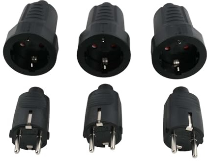 3 Sets Prise Male et Prise Femelle, 250V/16A, 3680W, IP44, 2 Pôles, Fiche Electrique Etanche avec Contact de Protection PVC, Décharge Traction, Fiche d'alimentation pour Câble 8mm Exterieure Intérieur