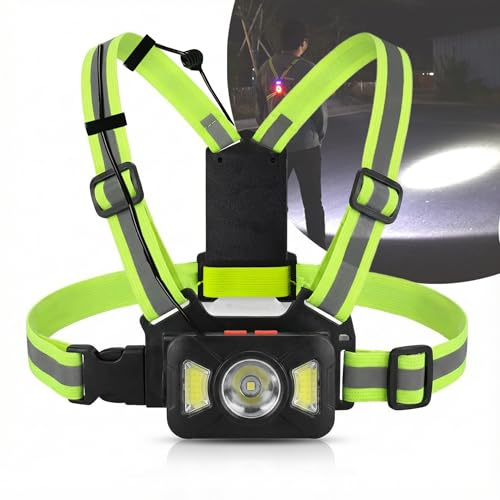 HxyYmxds Running Lights for Runners Chest Front and Back, 500LM Running Chest Light with 360° Reflective Running Vest, 90° Adjustable Beam, USB Rechargeable Running Light for Jogging Hiking Cycling