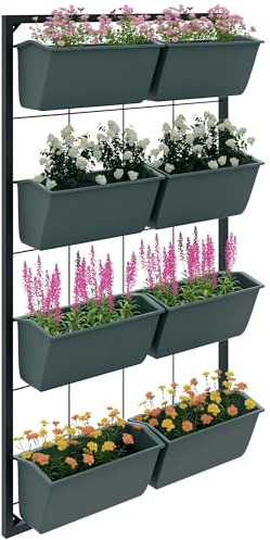 Outsunny Fioriera da Esterno Verticale a 4 Livelli, 8 Vasi per Piante da Esterno in Plastica con Fori di Drenaggio, Portavasi da Appendere per Fiori ed Erbe Aromatiche, 52.5x14x90 cm, Verde Scuro