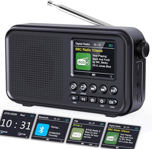 ROCAM Radio Portatile DAB/DAB+/FM con Bluetooth 5.0 & Altoparlante Hi-Fi