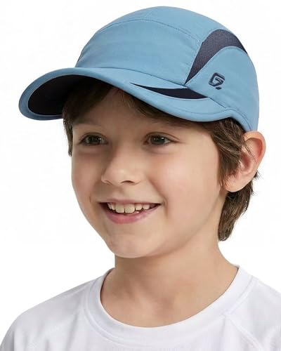GADIEMKENSD Quick Dry Kids Sport Cap Girls Boys Packable Flat Baseball Caps Summer Water Repellent Golf Running Hat UPF50+ Cooling Breathable Mesh Sun Hats Bike Accessories, 54 cm, Sky Blue