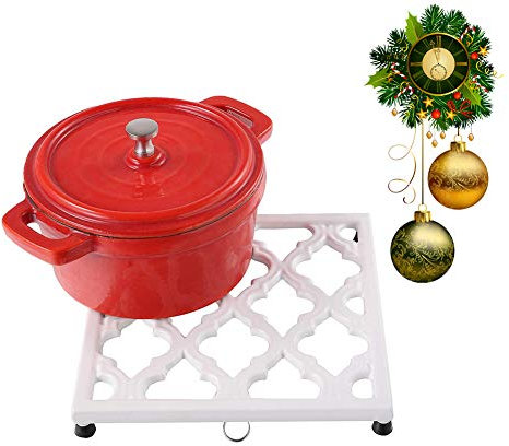 JOGREFUL Cast Iron Trivet, Kitchen Pot Heat Resistant Mat Classic White
