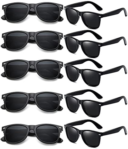 FSMILING 10 Pack 80s Party Sunglasses Bulk Pack Black Sunglasses Multipack Party Favors Black Glasses