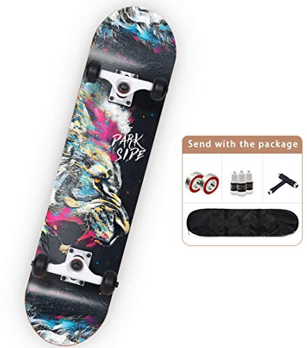 HIOD Skateboard 7-lagiges 5A Ahorndeck ABEC-9 Lager PU Rad 95A mit Tragetasche, T Werkzeug, 2 x original Lager,D