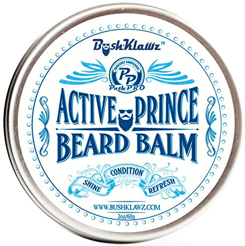 BushKlawz Beard Balm Leave-in Conditioner, 2 oz - Active Prince Scent - Best Conditioner for Men's Beard and Gifting