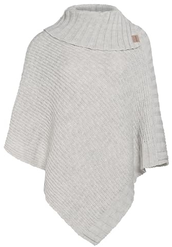 Knit Factory - Nicky Poncho Tricoté - Cape Femme - Poncho Femme - Poncho pour l’Automne et l’Hiver - Poncho en Laine et Acrylique - avec col écharpe - Beige - Taille Unique