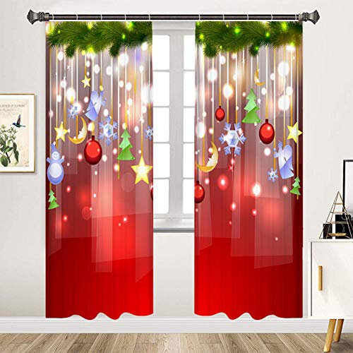 Stronrive 85x200cm 2er Set Weihnachten Vorhang Waschbar Weihnachtsvorhänge Gardinen Semi Verdunklungsvorhänge für Wohnzimmer Schlafzimmer Tür Fenster