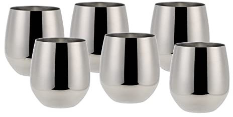 ECHTWERK Set de 6 verres à vin et à eau en acier inoxydable, édition argentée, 500 ml, 10 x 9,5 cm, 10 x 9,5 cm