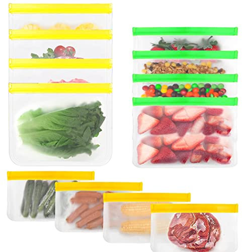 TAFAFTL 12 Stück Silikonbeutel Wiederverwendbare, Gefrierbeutel Wiederverwendbar, Aufbewahrungsbeutel für Lebensmittel Wiederverwendbare Druckverschlussbeutel (3 Größen / 4 für jede Größe)